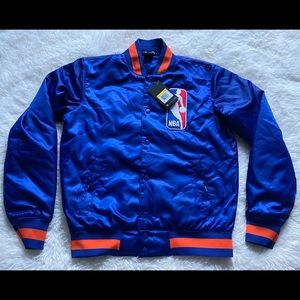 Nike SB NBA Satin Bomber Jacket Blue Orange Knicks AH3392-495 Men Size Small NWT